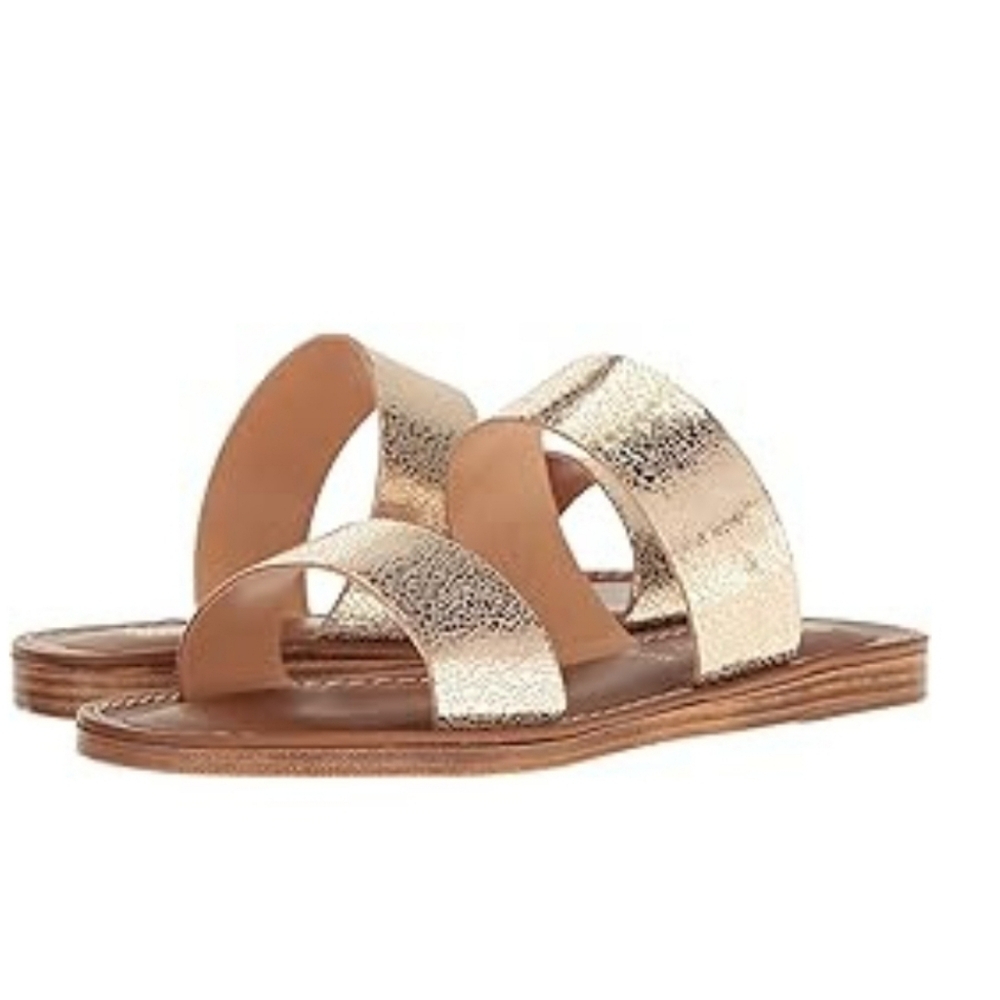 Bella Vita Women Gold Leather Double Strap Sandals Sz 9WW fits like 9W